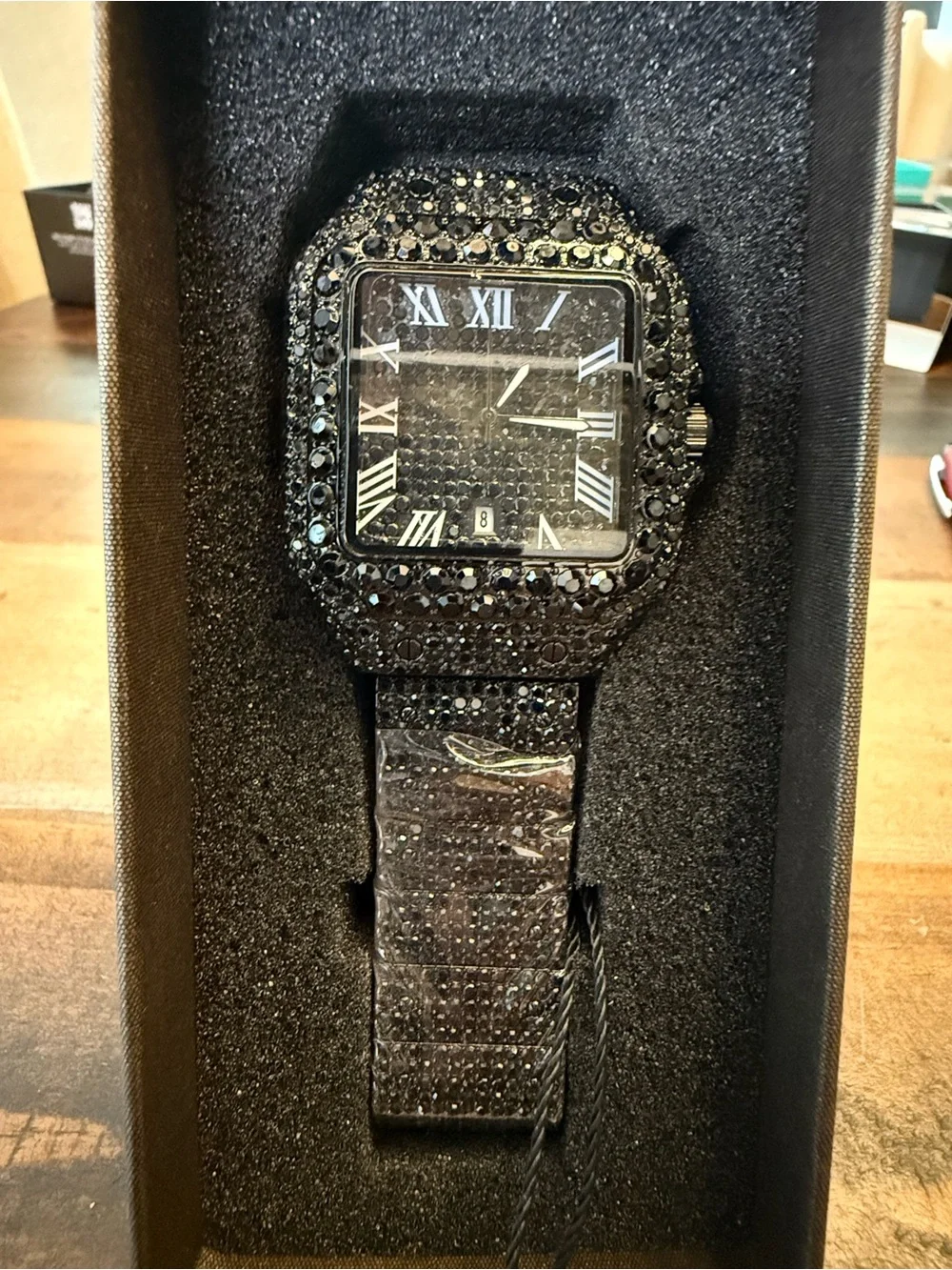 AJ Accessories Black Iced Out Square Face Watch
